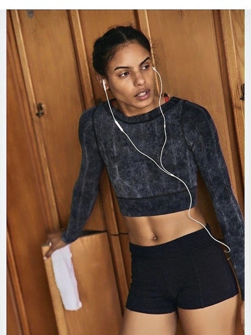 Free People Movement Race Me Layer Long Sleeve Crop Top Black XS/S